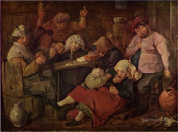  peasants Works - inn with drunken peasants Baroque rural life Adriaen Brouwer